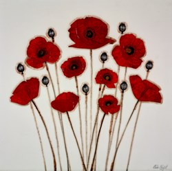 Red Poppies III by Chloe Nugent - Original Glazed Mixed Media on Board sized 30x30 inches. Available from Whitewall Galleries